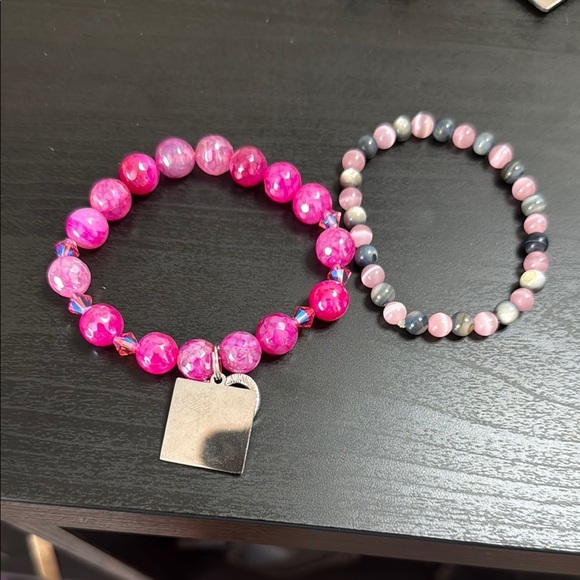 Pink and Gray Beaded Bracelets Set - Picture 3 of 4